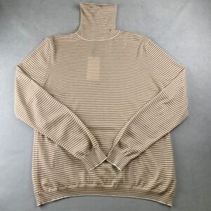 John Elliott High Twist‎ Turtleneck Mens 2/M Taupe Ivory Stripe Wool Sweatshirt